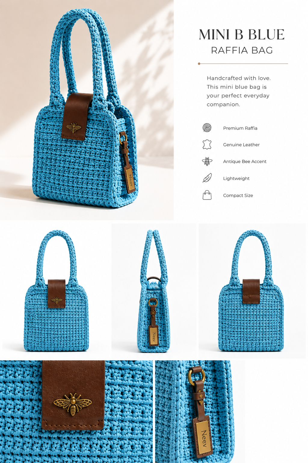 Mini Raffia Bee In Blue